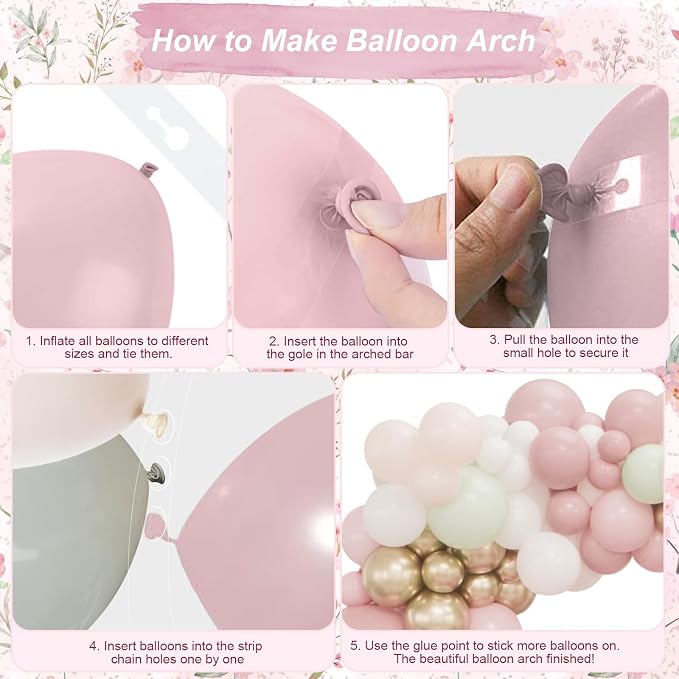 Dusty Pink Balloon Arch Kit, Boho Retro Blush Pink Champagne Gold White Latex - Image 6