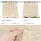 WENNALIFE Seamless Clip In Hair Extensions Human Hair, 20 Inch 150g 7pcs Platinum Blonde Real Hair Extensions Clip in Human Hair Invisible PU Skin Weft Natural Remy Human Hair Extensions