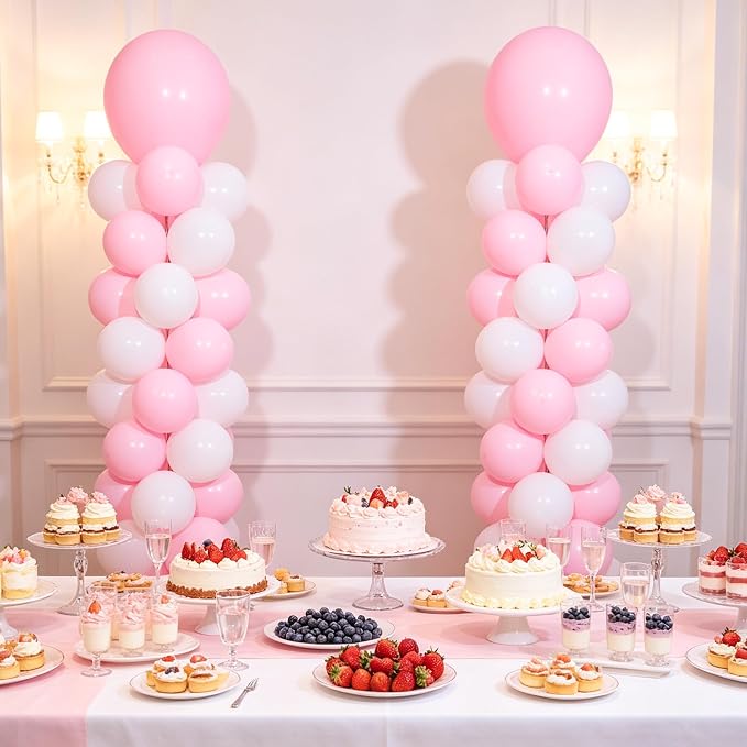 2 Sets Macaron Pink White Balloon Column Stand Kit, Adjustable Telescopic Column - Image 2