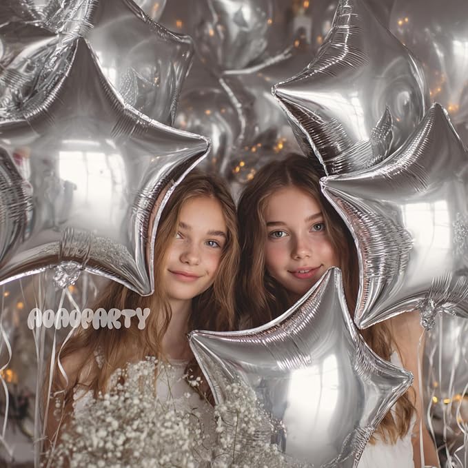 25Pcs Silver Star Shaped Balloons 18Inch Foil Mylar Balloon | Helium - Image 5