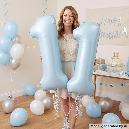 40" Light Blue Foil Number 11 Balloon - Image 3