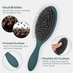 Boar Bristles Hair Brush for Women and Men, Detangling Hair Brush for Smoothing Massage Add Shine, Nylon&Boar Bristles Detangler brush for Hair Healthy (1 Pack-Green)