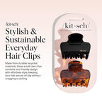 Kitsch Medium Claw Clips for Women - Strong Hold & Stylish Glossy Puffy Design Hair Accessories | Half-Up or Full Updos | Ideal Gifts for Women - 2pc Set, Black & Tort