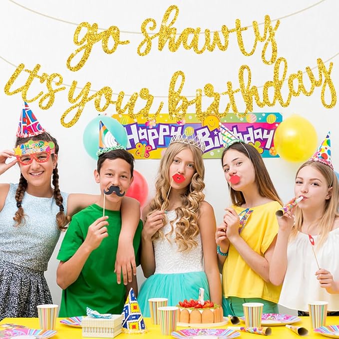 BEISHIDA Glitter Gold Pre-Strung Go Shawty It's Your Birthday Banner Decor | NO - Image 4