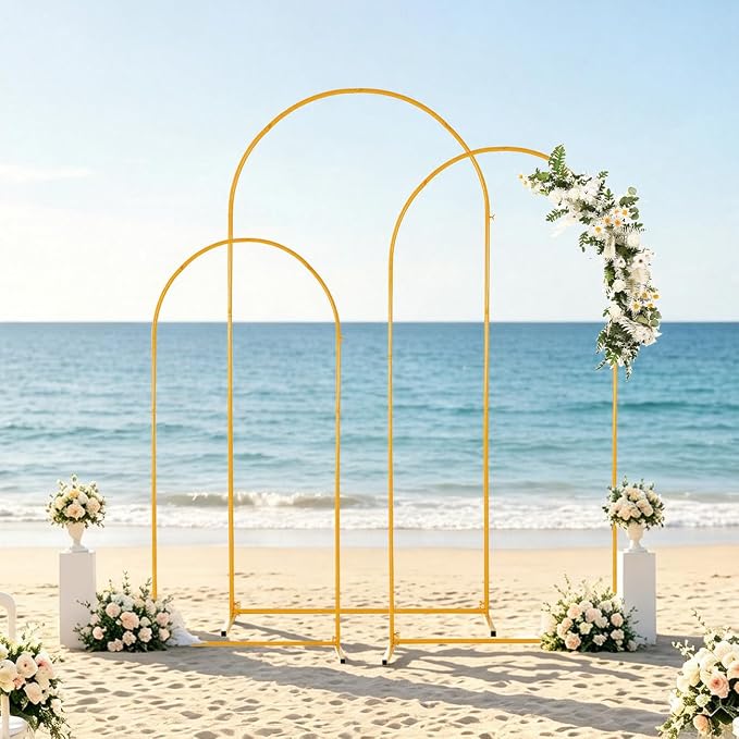 Vincidern Metal Wedding Arch Backdrop Stand Set of 3, Party Arch Stand - Image 2