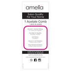 Amelia Beauty Cellulose Acetate 8in Rat Tail Comb, Handmade, Smooth Edges, Eco-Friendly Plant Based Material, Log Tail Sectioning, Course Teeth - Black Color