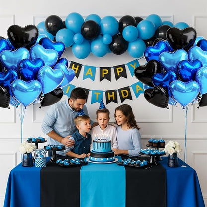 TONIFUL 30 Pcs 18 Inch Blue Navy Blue Black Heart Shape Foil Mylar Balloons | - Image 4