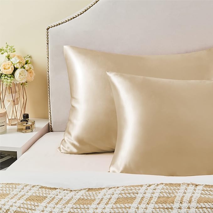 BEDELITE Satin Pillowcase with Zipper, Champagne King Size Pillow Cases Set of 2, Super Soft and Cooling Similar to Silk Pillow Cases, Gift for Women Men(20x40 Inches)