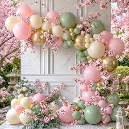 Pink and Green Balloons, 12 Inch Sage Green and Light Pink Gold White Balloons - Image 7