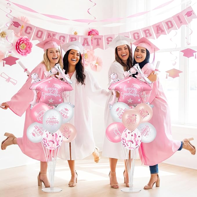 Jenaai Pink and Rose Gold 27 Pcs 2026 Graduation Balloon Centerpiece - Image 6