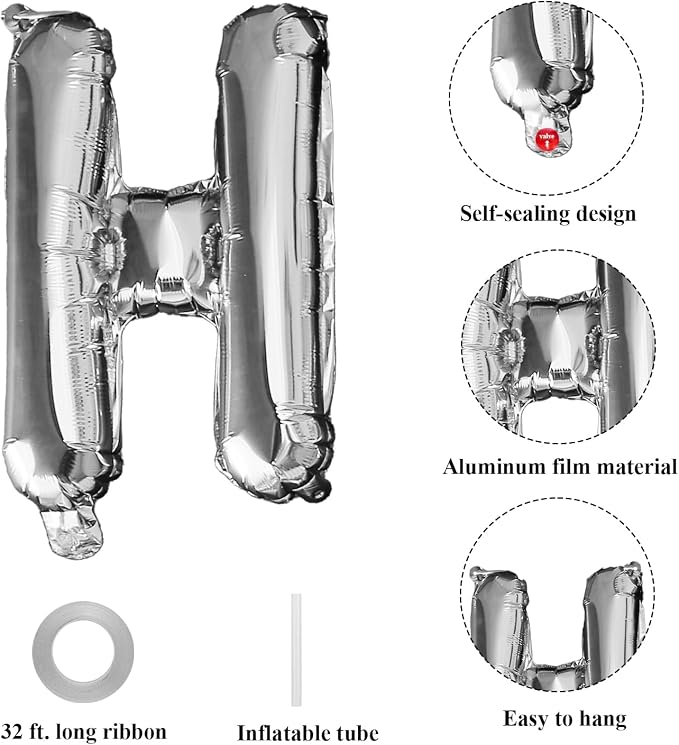 Happy Birthday Balloons Banner Mylar Foil Letter Sign Silver | 16 Inch Reusable - Image 5