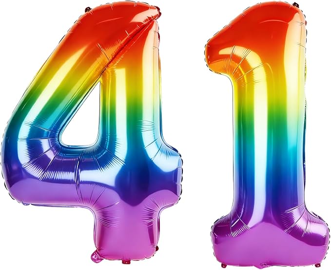 40 Inch Number 41 Balloons for 41st Birthday Party Decorations, 0-100 Rainbow by FOBELEC