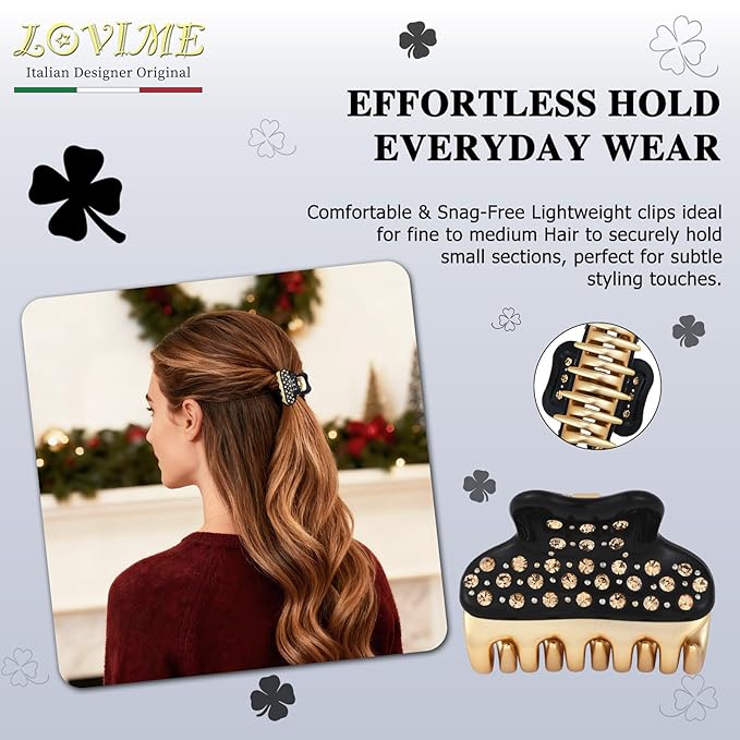 2026 Premium Durable Hair Claw Clip for Women, Original Italian Designed Strong Grip Hair Clips for Normal Fine Thin Hair, No Slip Jaw Clips with Gift Box for Christmas Birthday Girls, 1.7 Inch Black
