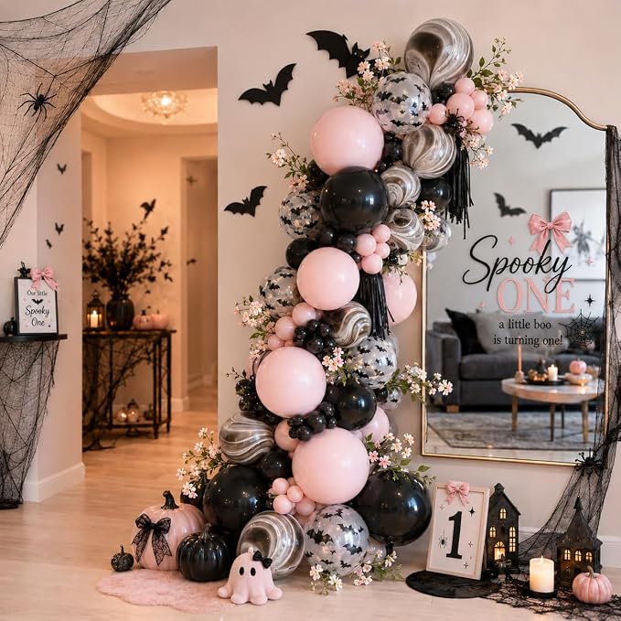 HILAVO Pink Halloween Balloons Pastel Pink and Black Bat Balloons | - Image 6