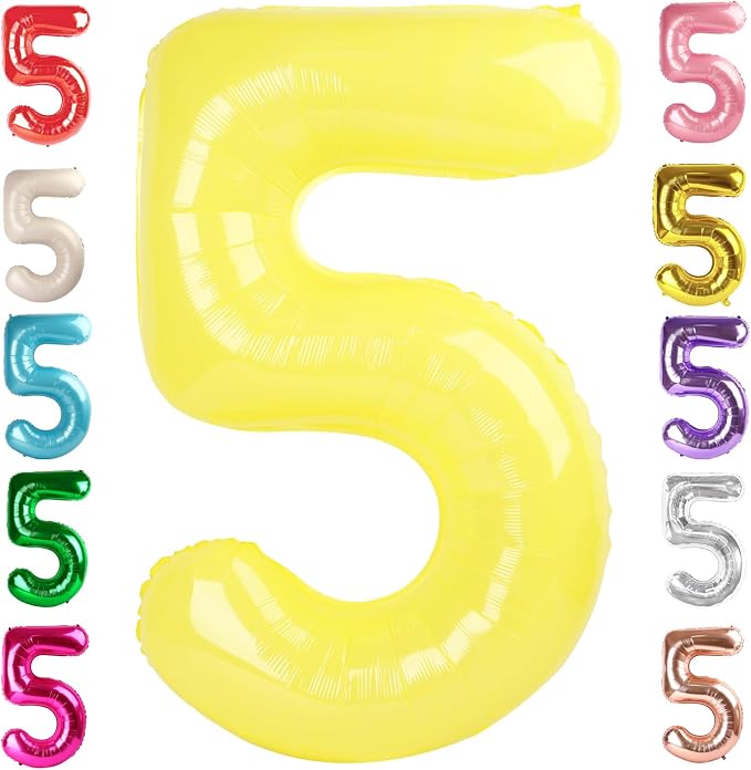 5 Balloon Numbers Birthday Decorations, 40In Yellow Balloons by Mluchee