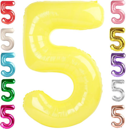 5 Balloon Numbers Birthday Decorations, 40In Yellow Balloons by Mluchee