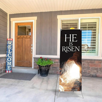 Hahafelt HE IS RISEN Banner for Church 24 x 72 Inch Easter Adjustable X-Stand - Image 5