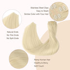 GOO GOO Clip in Hair Extensions Real Human Hair, Remy Human Hair Extensions Clip ins for Women, Natural Human Hair, 24inch 120g 7Pcs, 60A Platinum Blonde