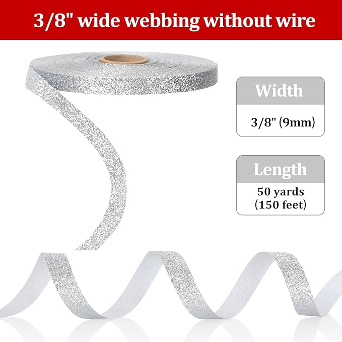 Syhood 50 Yards Glitter Ribbon Wrapping 3/8" Wide Sparkle Waterproof Sparkly - Image 2