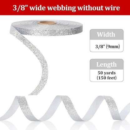 Syhood 50 Yards Glitter Ribbon Wrapping 3/8" Wide Sparkle Waterproof Sparkly - Image 2