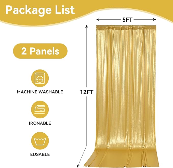 10x12ft Glitter Gold Backdrop Curtains, Sequin Curtains Wrinkle Free Polyester - Image 6