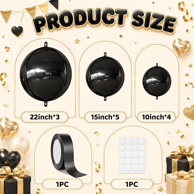 Black Round Foil Balloons - Image 2