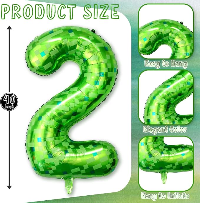 40 Inch Lime Green Pixel Number 12 Balloon, 12th Boy Gamer Party Supplies | - Image 3