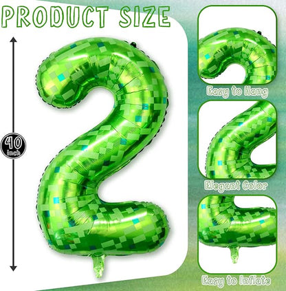 40 Inch Lime Green Pixel Number 12 Balloon, 12th Boy Gamer Party Supplies | - Image 3