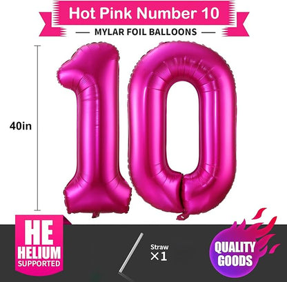 Hot Pink 10 Balloon Numbers, 40 Inch 10th Birthday Balloon Foil Mylar Number 10 - Image 2