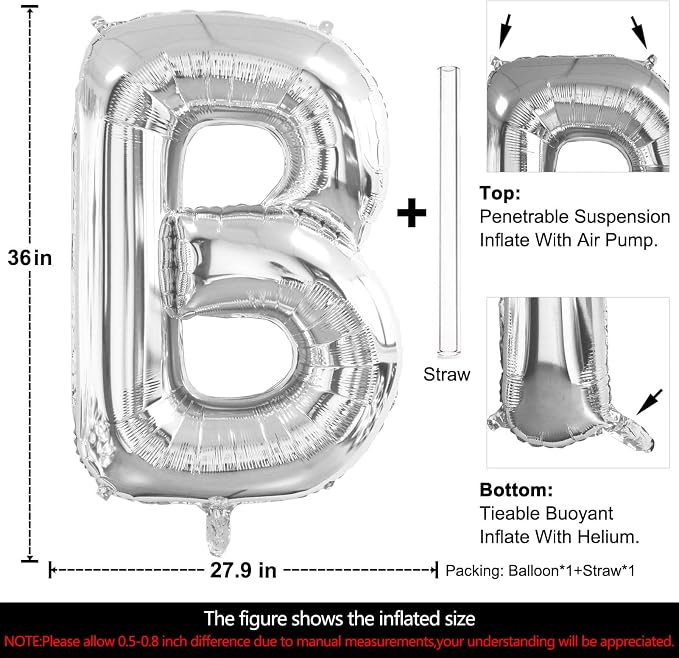 Lovoir 40 Inch Large Silver Letter B Balloons Big Size Jumbo Mylar Foil Helium - Image 2