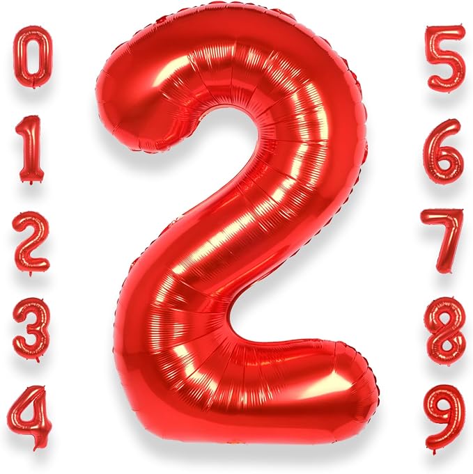 AULE 40 Inch Red 2 Balloon Number Foil 0-9 Birthday Big Numbers | Birthday by AULE