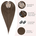 Hairro Human Hair Toppers Free Parted, 3.5x4.7" Base Hand-wovened 100% Real Hairpieces, with Invisible Clips-in for Women, for High Hairline/Adding Volume on Top, 16 Inch Cocoa Brown