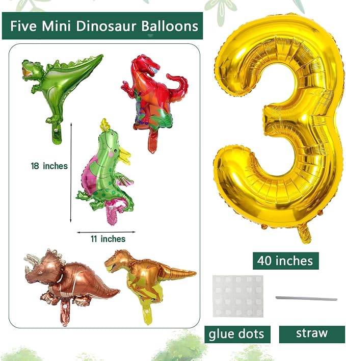 LilyZheng Dinosaur Number 3 Balloon, 40 Inch Large Gold Foil Number Balloon - Image 2