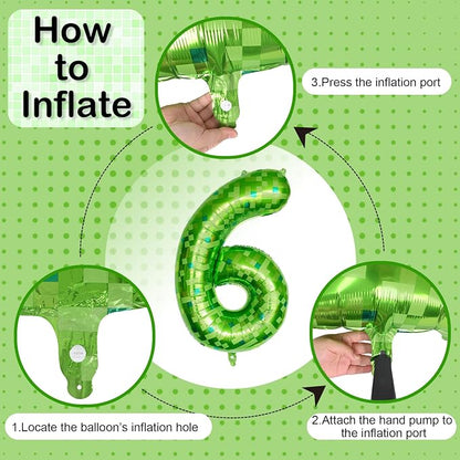 Gaint Green Pixel Number 6 Balloon, Dark Kelly Green Self Inflating 6 Balloons - Image 7