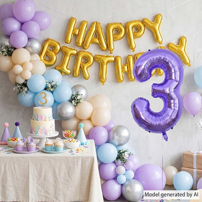 Purple Number 3 Balloon 40 Inch, Giant Lavender Mylar Foil Balloon - Image 2