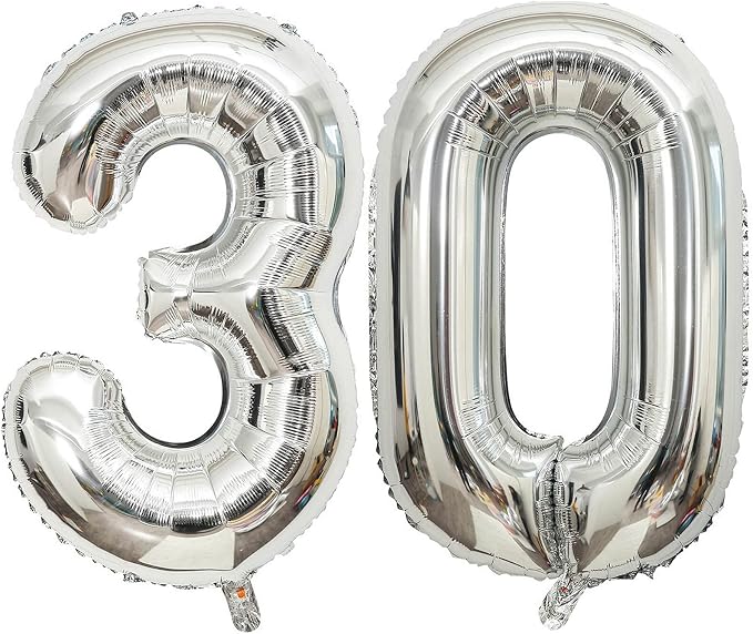 40 Inch Silver 30 Number Balloons Giant Jumbo Huge 30 Foil Mylar Helium Number by LHOAVWE