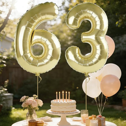 40 Inch Number 63 Balloons for 63rd Birthday Party Decorations, 0-100 Champagne - Image 3