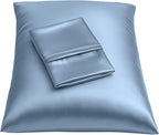 BLISSFORD Satin Pillowcase with Zipper, for Hair and Skin Care, Feels Soft and Cool Like a Silk Pillowcase, Satin Pillow Cases 2 Pack, Slik Pillow Cover, Slate Blue - Queen Size, Set of 2