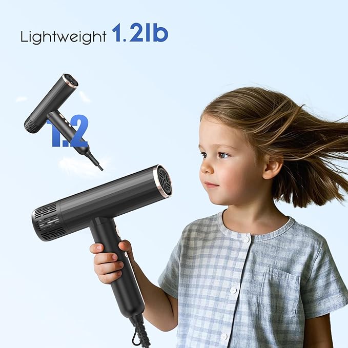 Nicebay Ionic Hair Dryer with diffuser for Curly Hair,1600W &110000RPM High-Speed Brushless Motor for Fast Drying,Professiona Blow Dryer for Women,Low Noise,Lightweight,Lock Function,Travel Home Salon