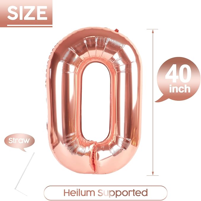 0 Balloon - Rose Gold Birthday Number Balloons, 40 Inch Party Decorations | - Image 5