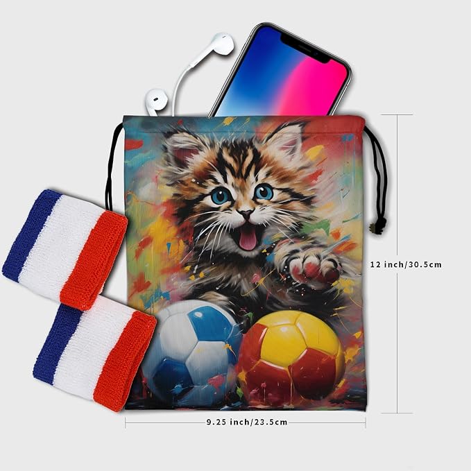 Cute Cat Gymnastics Grip Bag Watercolor Football Drawstring Bag Shoes Gym - Image 6
