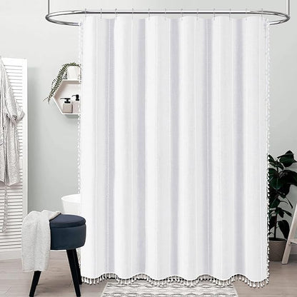 72x84 Long Boho Farmhouse Linen Heavy Duty Shower Curtain Set, 330GSM Linen - Image 6