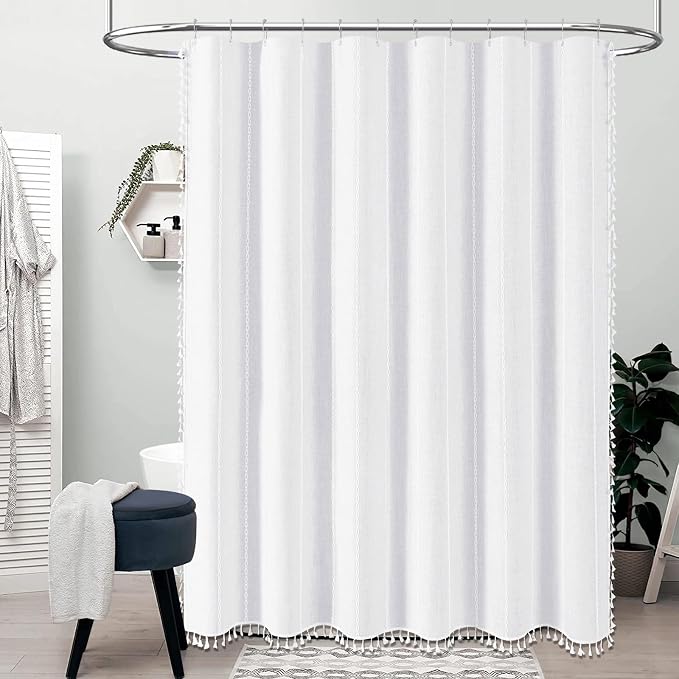 48 x 72 Boho Famrhouse Linen Heavy Duty Cloth Shower Curtain, 330GSM Linen Blend - Image 6