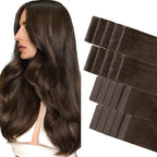 GOO GOO Invisi Edge Tape in Hair Extensions Human Hair, 4A Chocolate Brown 10pcs injected with 10pcs classical tape ins, 22inch 50g, Virgin Remy Hair, Natural Look