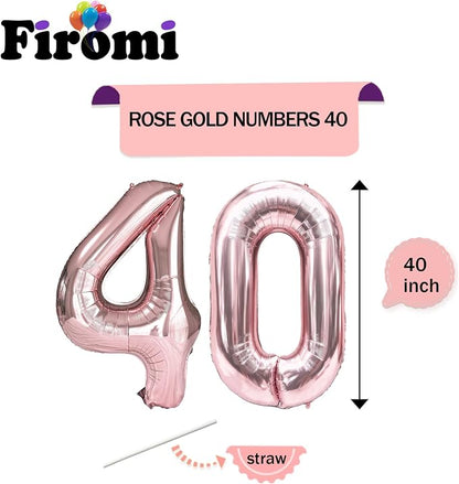 FIROMI 40 Foil Number Balloons Rose Gold 40-inch Big Mylar Balloon Numbers | - Image 2