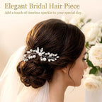 Wedding Pearl Hair Pin 12 x 8 cm Silver Leaf Bridal Hair Clips Accessories with Rhinestones and Flowers for Women