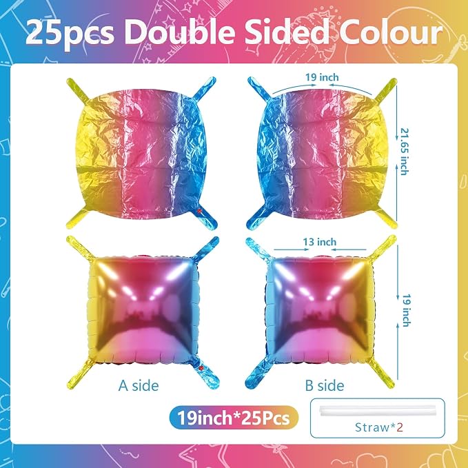 NISOCY 25PCS Gradient Colorful Square Foil Balloons Wall Backdrop | Double - Image 2