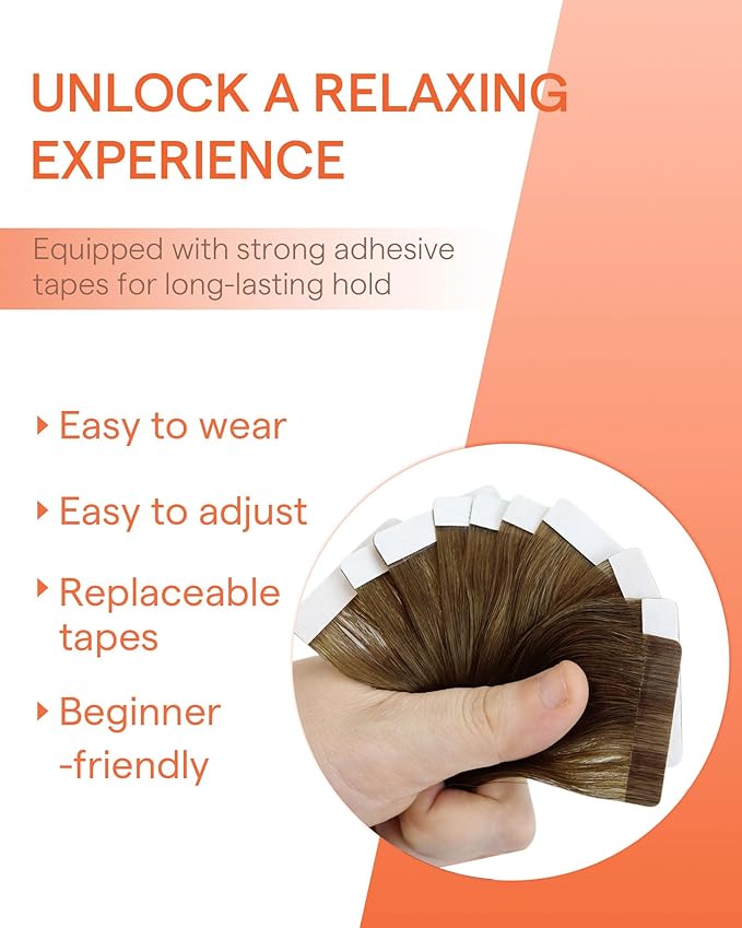 Sunny Hair Tape in Hair Extensions Real Human Hair Invisible Remy Hair Extensions Tape ins for Women Medium Brown Ombre PLatinum Blonde Balayage 16 inch 25G