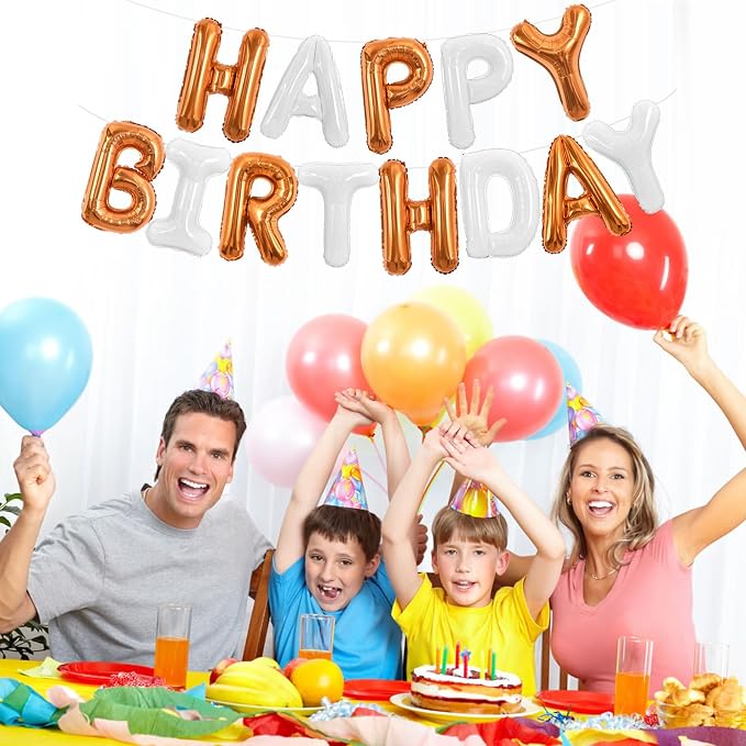 TONIFUL 16 Inch Orange White Happy Birthday Balloons Banner Decorations | - Image 4