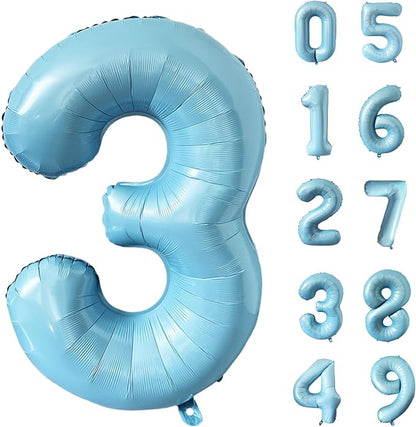 40 Inch Matte Blue 3 Number Balloons Light Blue Number 3 Foil Balloon Mylar by Yeodong